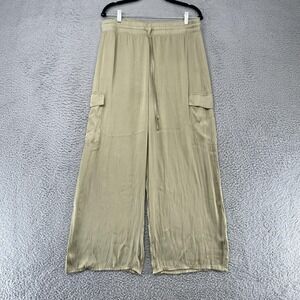 Rachel Zoe‎ Pants Womens Large Beige Satin Cargo Wide Leg Crop Elastic Waist
